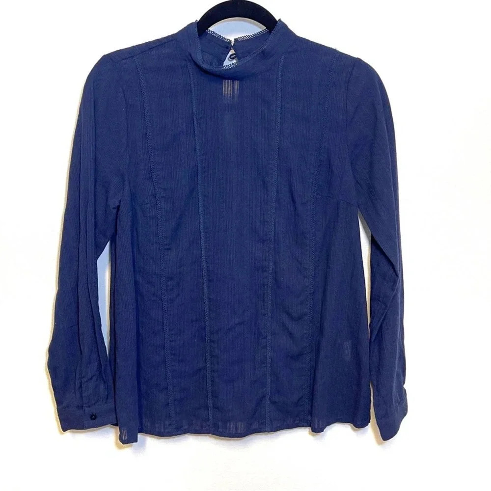 Modcloth High-Neck Long Sleeve 100% Cotton Blouse - Lace Embroidered Top